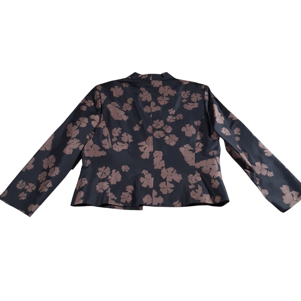 Adrianna Papell 100% Silk 2 Piece Blazer and Top Set Black Tan Floral Size 14